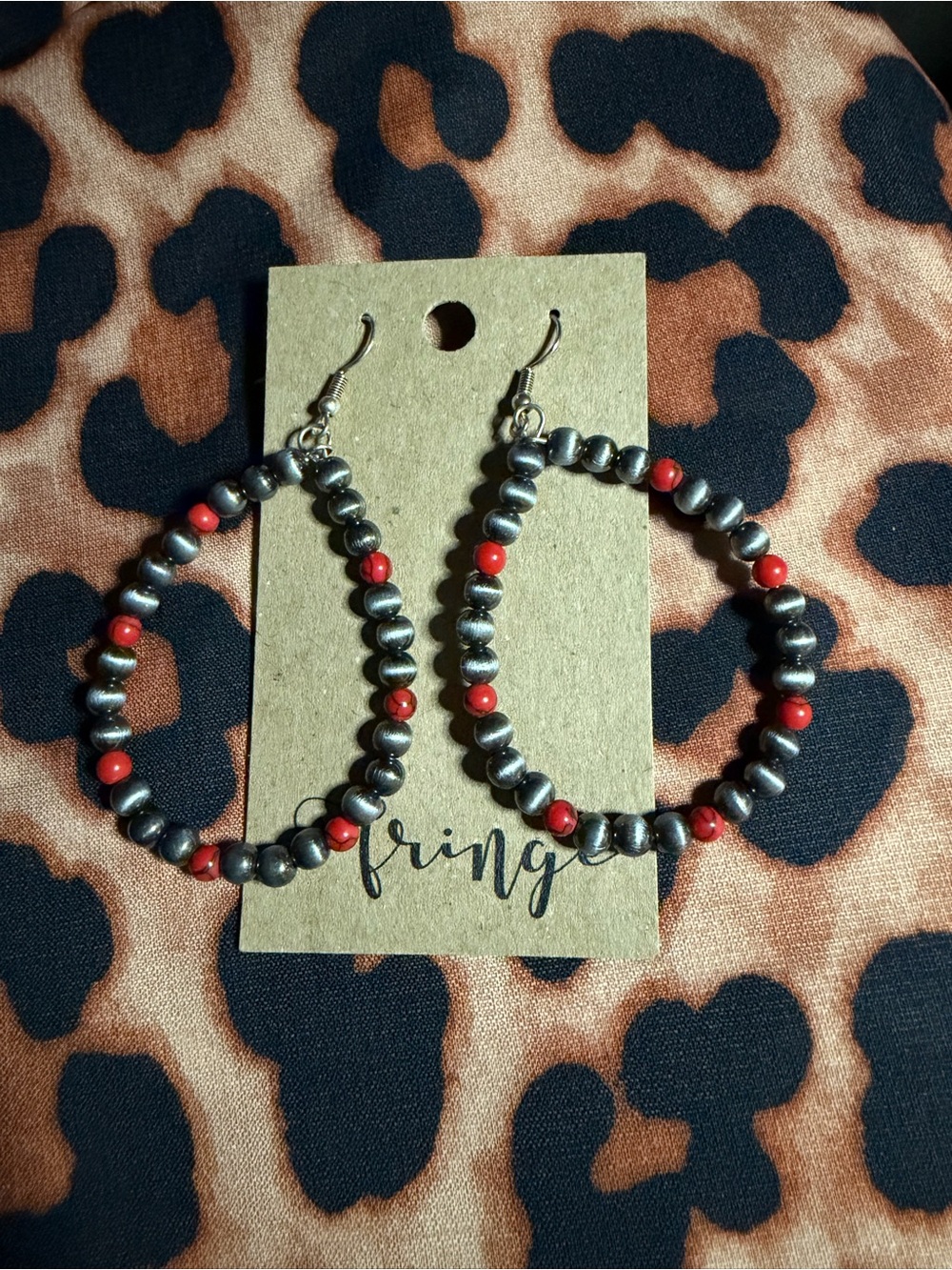 Fringe Studio Silver and Red Beaded Hoop Earrings